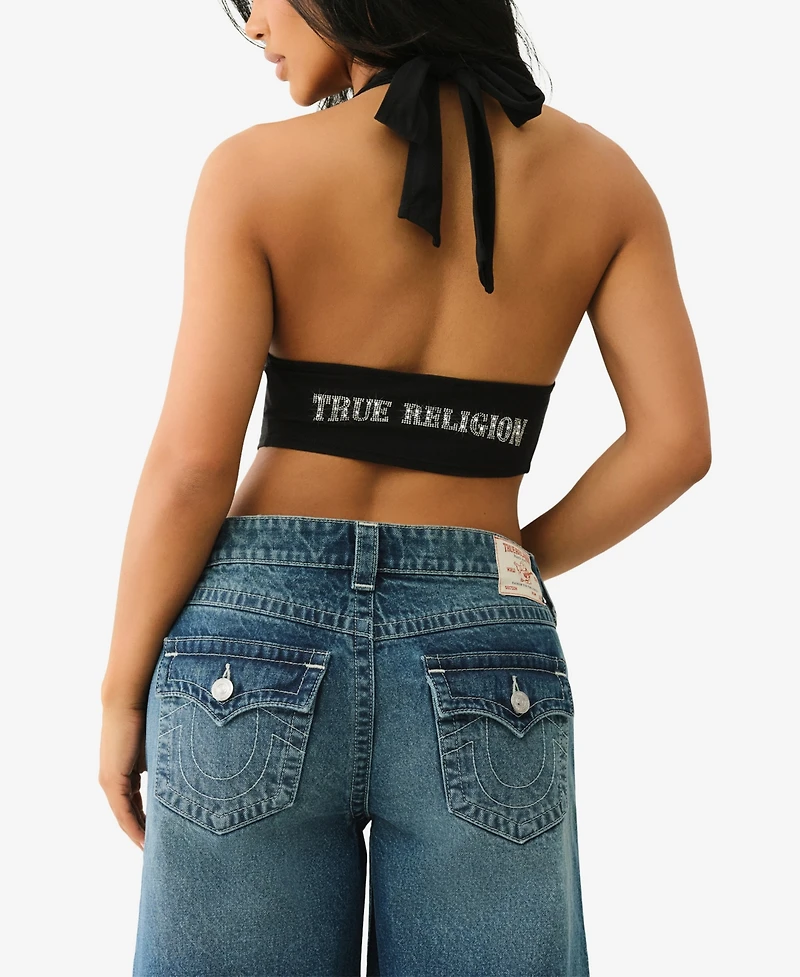 True Religion Women's Bandeau Halter Neck Crop Top