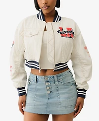 True Religion Women's Varsity Bomber Collar Jacket