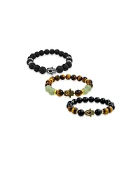 Bling Jewelry Set of 3 Talisman Amulet Stretch Bracelet Set with Natural Stones & Hamsa Hand Charm