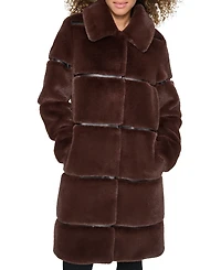 Karl Lagerfeld Paris Womens Faux-Leather Trim Faux-Fur Coat