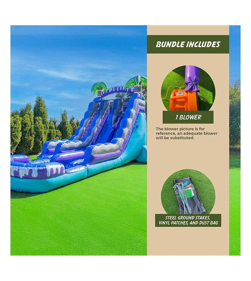 Xjump Tropical Deep Sea 19' Dual Lane Side Loader Water Slide with Pool, for Kids and Adults, Commercial Grade Pvc Vinyl, Outdoor Backyard Fun, Blow U