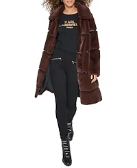 Karl Lagerfeld Paris Womens Faux-Leather Trim Faux-Fur Coat