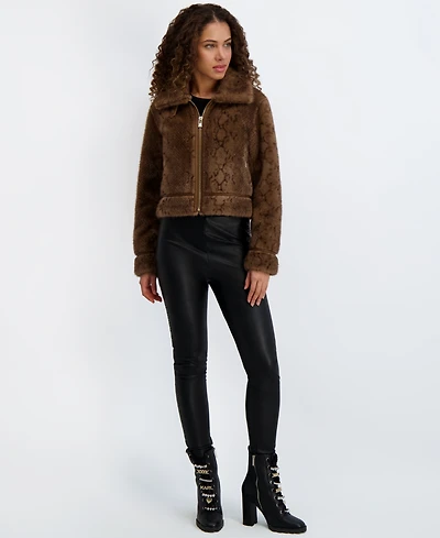 Karl Lagerfeld Paris Women's Printed Faux-Fur Bomber Jacket