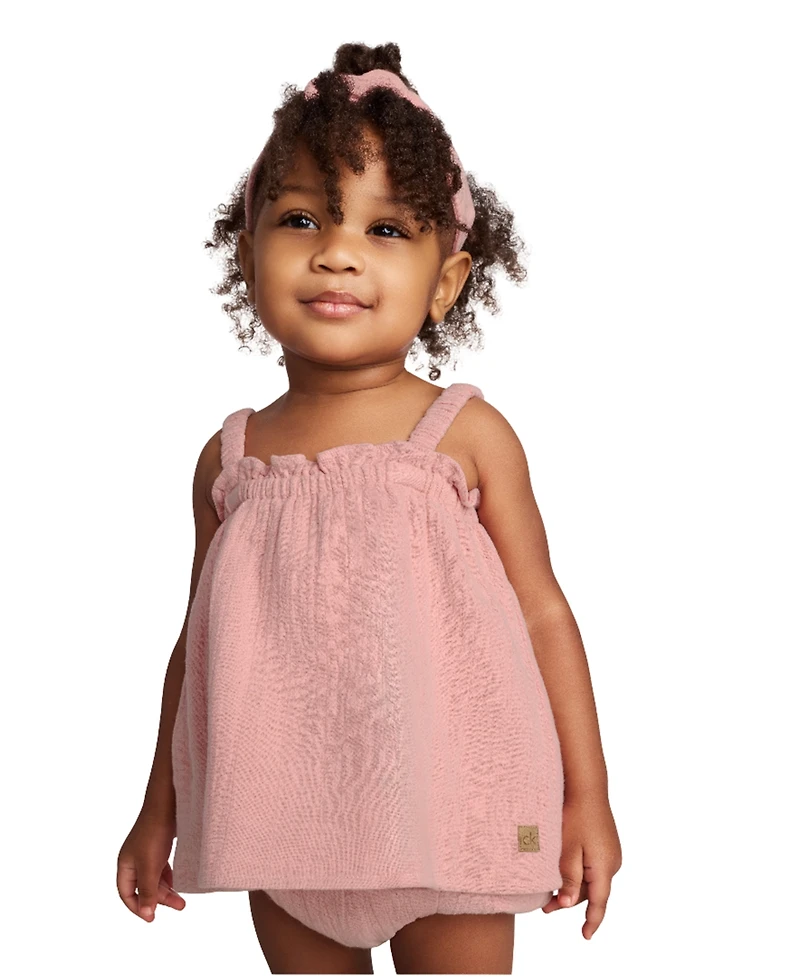 Calvin Klein Baby Girls 2-Piece Gauze Sunsuit and Matching Headband Set