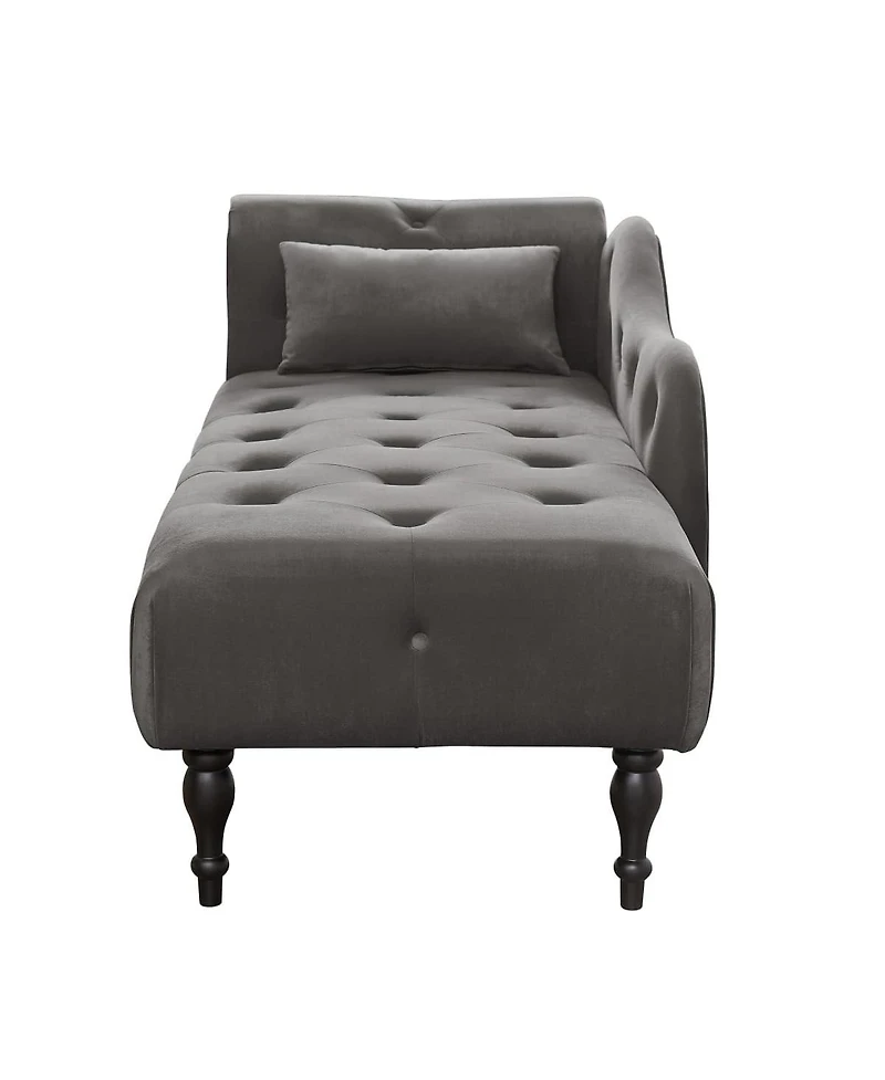 60 Inch Velvet Tufted Chaise Lounge with Nailhead Trim Solid Wood Legs and Pillow for Living Room Bedroom Reading or Relaxing-The Pop Home