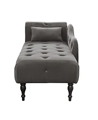60 Inch Velvet Tufted Chaise Lounge with Nailhead Trim Solid Wood Legs and Pillow for Living Room Bedroom Reading or Relaxing-The Pop Home
