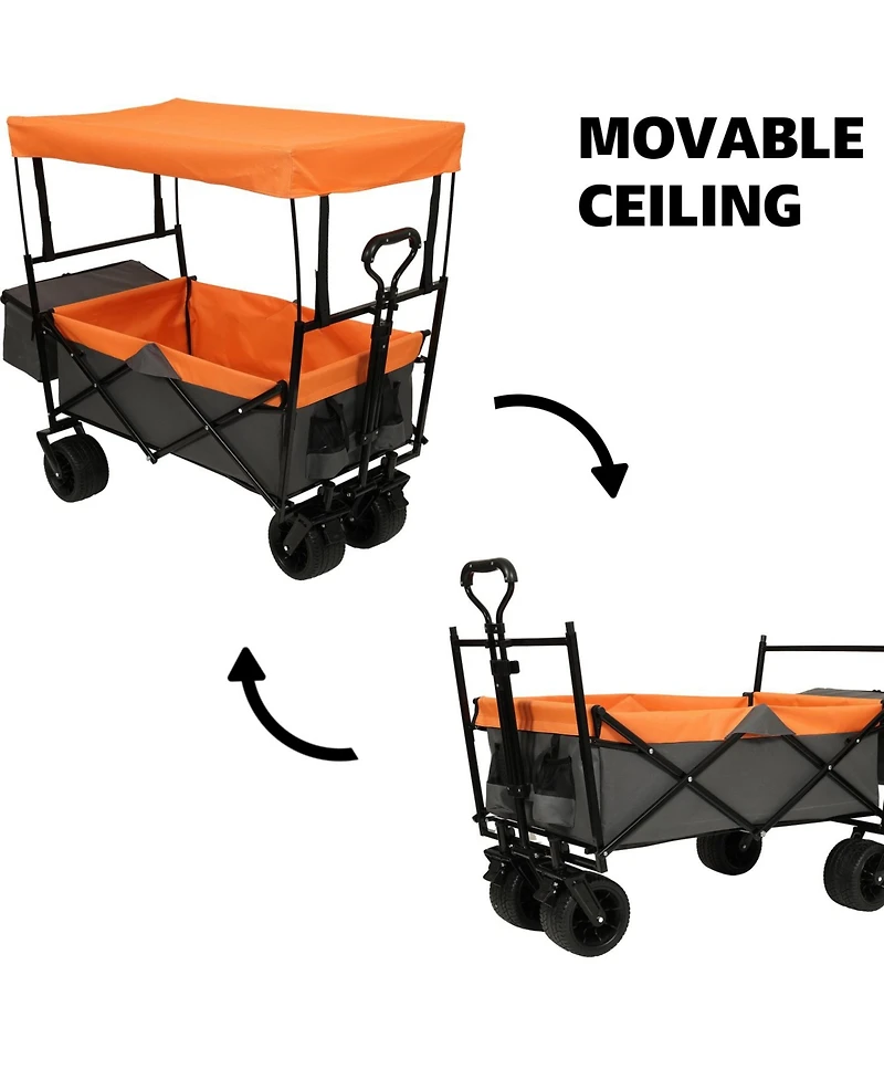 Streamdale 480Lbs Collapsible Wagon with Canopy, 7" All-Terrain Wheels, Orange