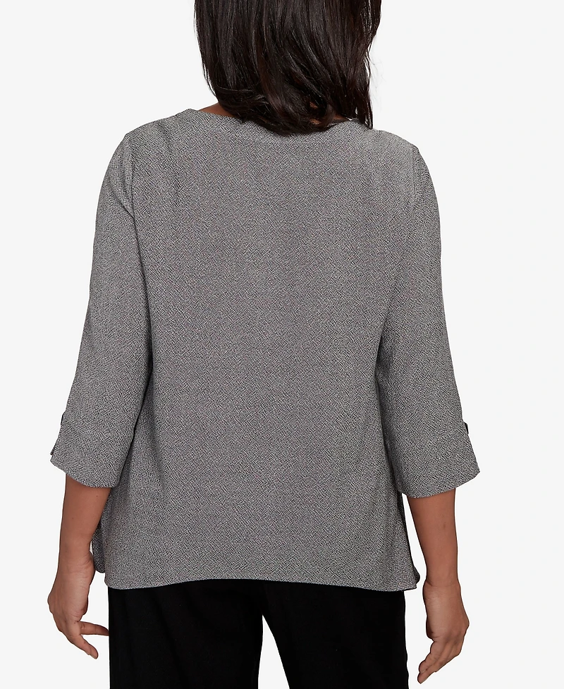 Alfred Dunner Petite Santa Barbara Diagonal Spliced Stripe Top