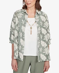 Alfred Dunner Petite Copper Canyon Soutache Leaf Two One Collated Top with Necklace