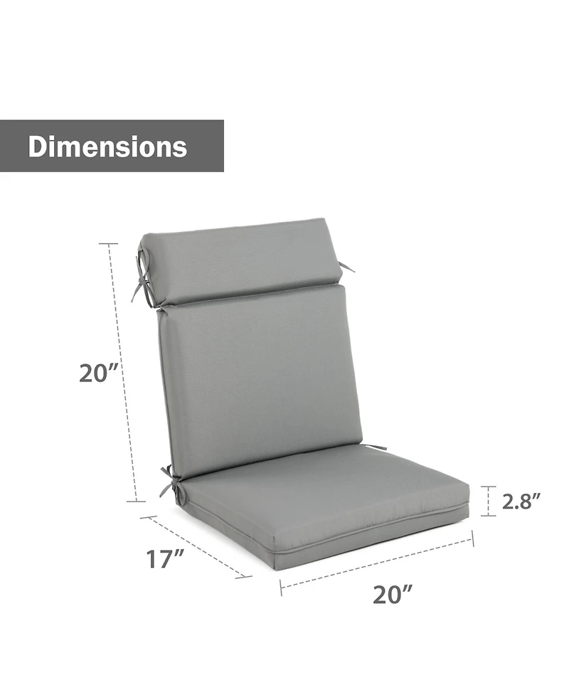 Aoodor 4Pcs Outdoor Cartridge High Back Dining Chair Cushion Set, Fade and Water Resistant Polyester Fabric Cover with Ties Zipper