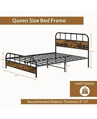 Gymax Queen Size Bed Frame Industrial Platform Bed Frame w/ Under Bed Storage