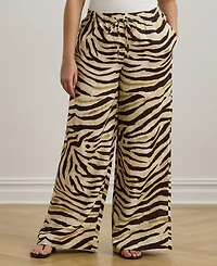 Lauren Ralph Plus Zebra-Print Linen Wide-Leg Pants
