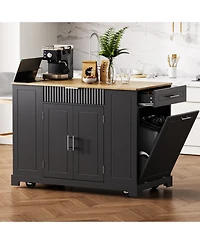 Streamdale Fluted Kitchen Island Cart Trash Storage, Power, Drawers