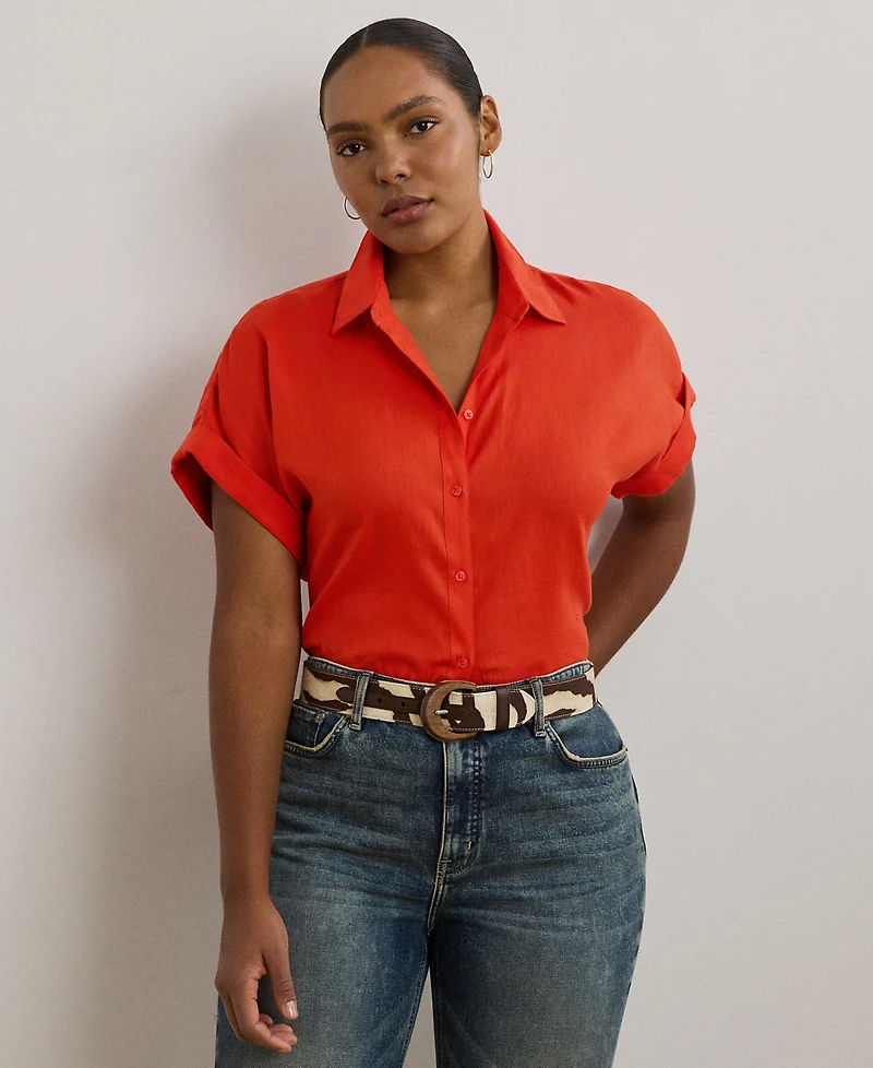 Lauren Ralph Plus Relaxed-Fit Linen Short-Sleeve Shirt