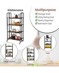 Folding Kitchen Utility Serving Island Cart with Storage Shelves