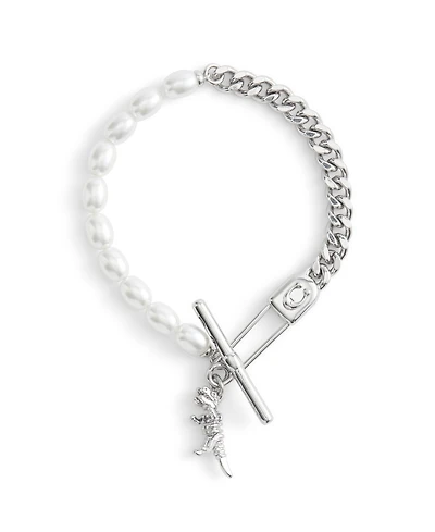Coach Faux Cultivated Pearl Signature Rexy Safety Pin Strand Bracelet