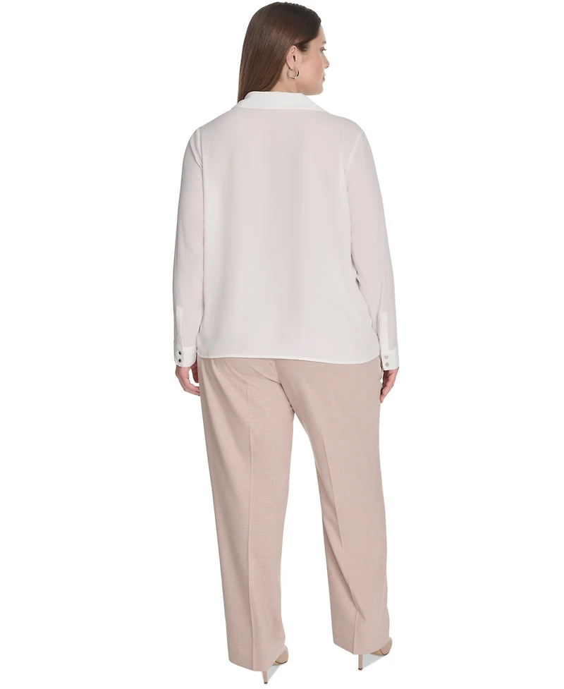 Calvin Klein Plus Georgette Long-Sleeve Ruffle-Front Blouse