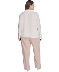 Calvin Klein Plus Georgette Long-Sleeve Ruffle-Front Blouse