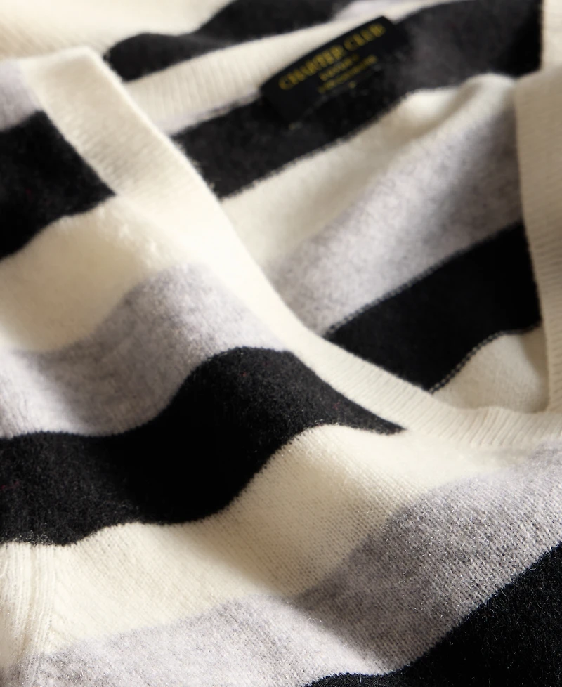 Charter Club Women's 100% Cashmere Striped V-Neck Sweater, Macy's Exclusive