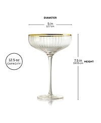 Qualia Glass Rocher Cocktail Coupe Glasses, Set of 4, 12.5 Oz