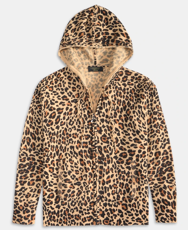 Charter Club Women's 100% Cashmere Leopard-Print Full-Zip Hoodie, Macy's Exclusive