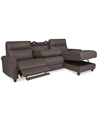 Thandler 3-Pc. Leather Chaise Sectional with 1 Drop Down Table, Exclusively at Macy's