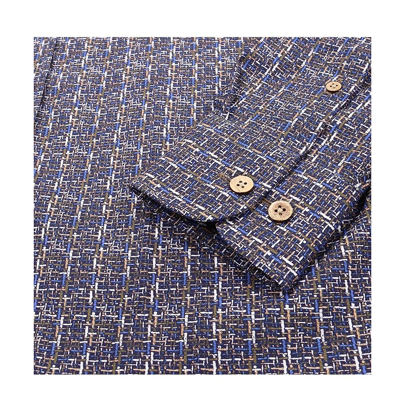 Luchiano Visconti Men's Multi line Leo king Cotton Long Sleeve Shirt