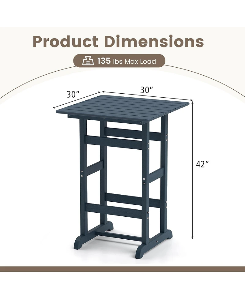 30 Inch Square Bar Table Dining Table with Slatted Tabletop for Poolside