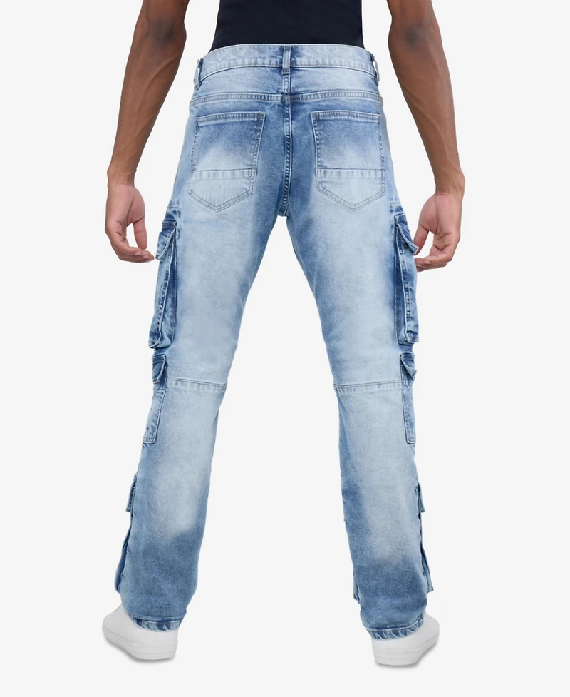 Raw X Men's All Over Cargo Pocket Straight Fit Fashion Jeans