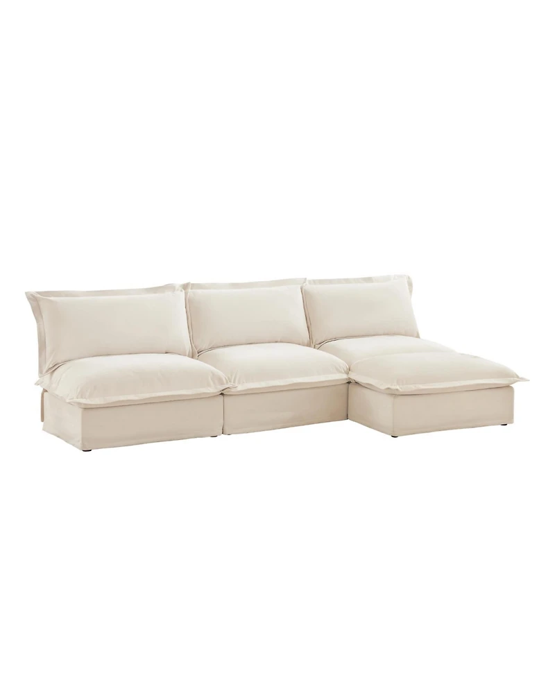 Armless Modular Sectional: Cream Chenille, Reversible Ottoman, Free Combination