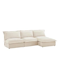 Armless Modular Sectional: Cream Chenille, Reversible Ottoman, Free Combination