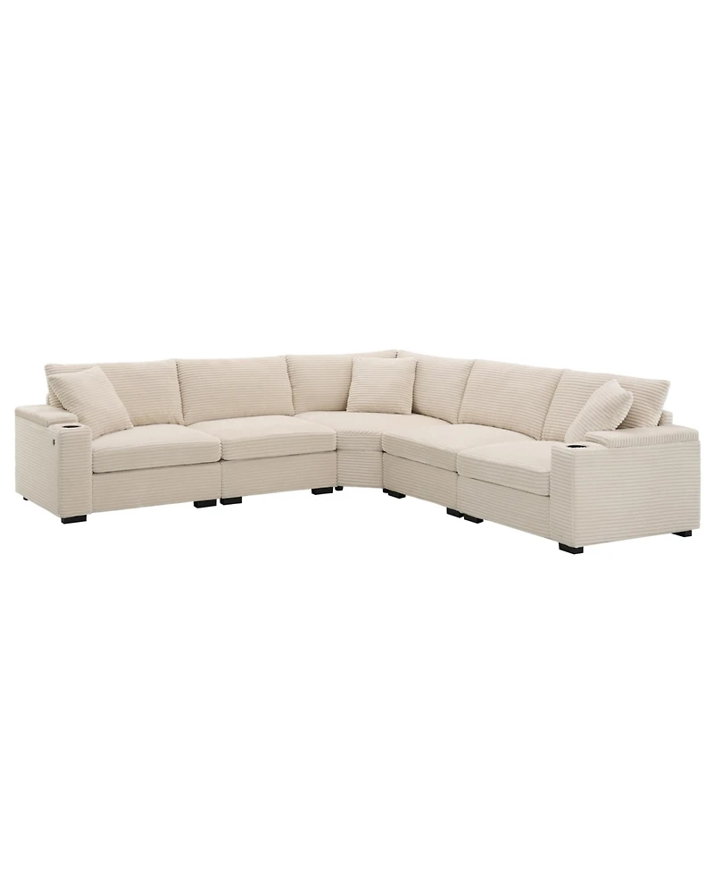 Streamdale 106" L-Shaped Corduroy Sectional Sofa with Storage and Conveniences
