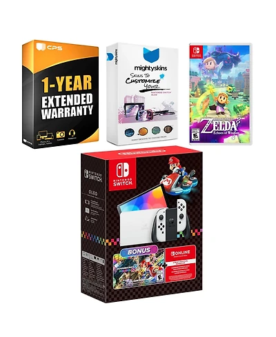 Nintendo Switch Oled Console Mario Kart 8 Deluxe Bundle with The Legend Of Zelda: Echoes Of Wisdom, MightySkins Console and Controller Skin Voucher