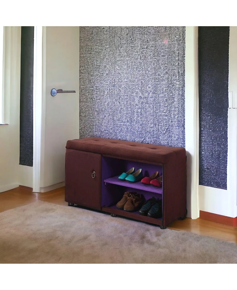 Entryway Shoe Bench with Tufted Cushion and Storage Shelf