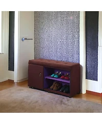 Entryway Shoe Bench with Tufted Cushion and Storage Shelf