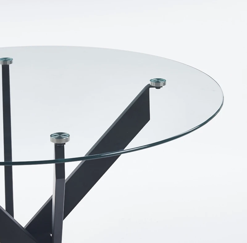 Streamdale Black Glass Dining Table with Cross Metal Legs