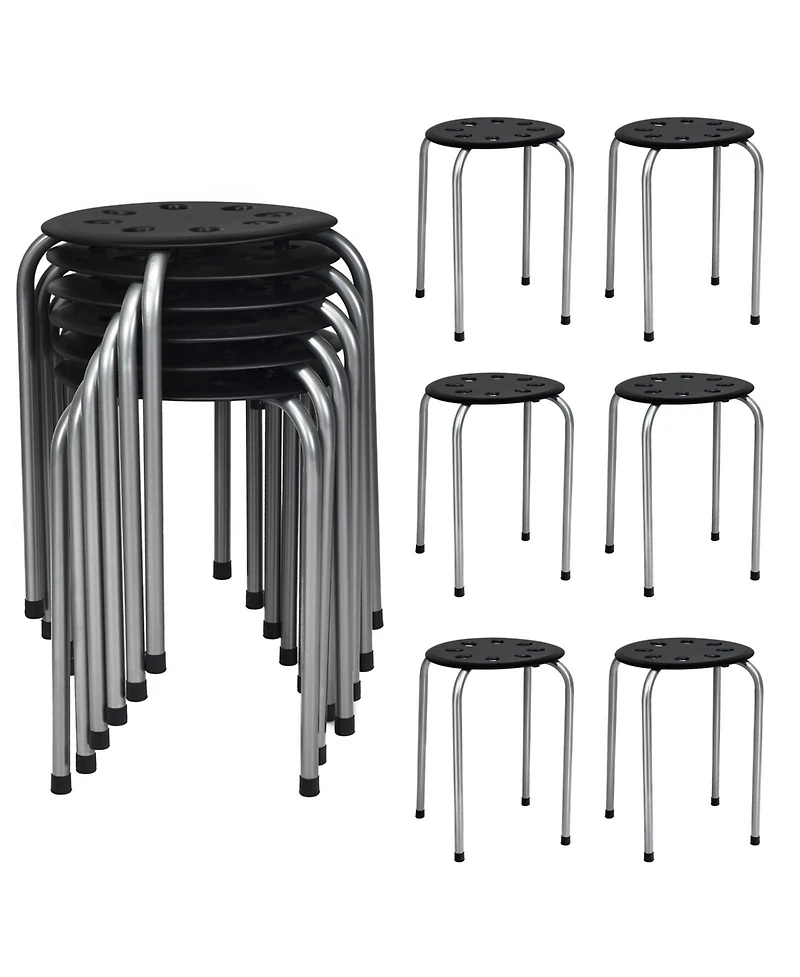 17.5 Inch Set of 6 Portable Plastic Stack Stools with Metal Frame