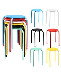 17.5 Inch Set of 6 Portable Plastic Stack Stools with Metal Frame