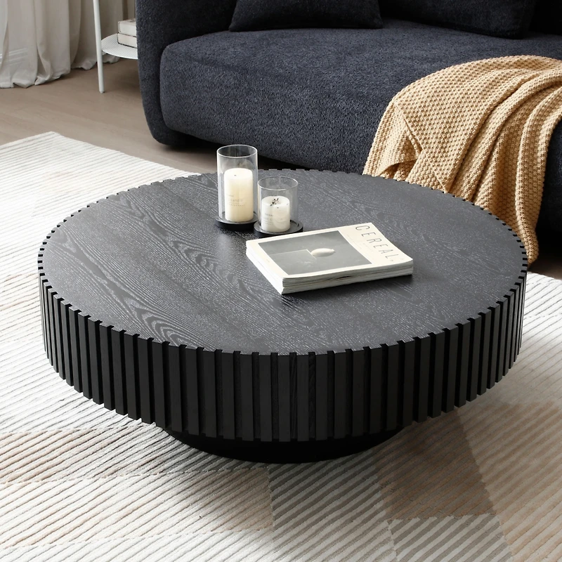 31.49" Nesting Round Wood Coffee table for Apartment, Modern Living Room Coffee Table with Sturdy Pedestal