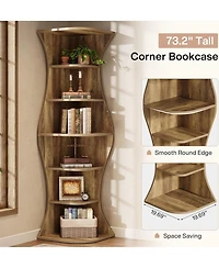 Tribesigns 73.2" Tall Corner Bookcase, Farmhouse 6-Tier Corner Shelf for Small Space, Freestanding Bookshelf Display Shelf Plant Stand
