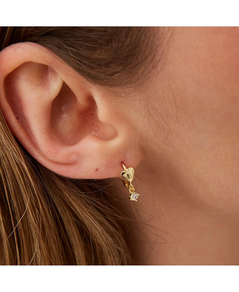 Spero London Heart Huggie Hoop Drop Earrings