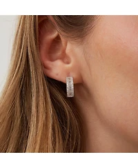 Spero London Baguette Cubic Zirconia Sterling Silver Pave Hoop Earrings