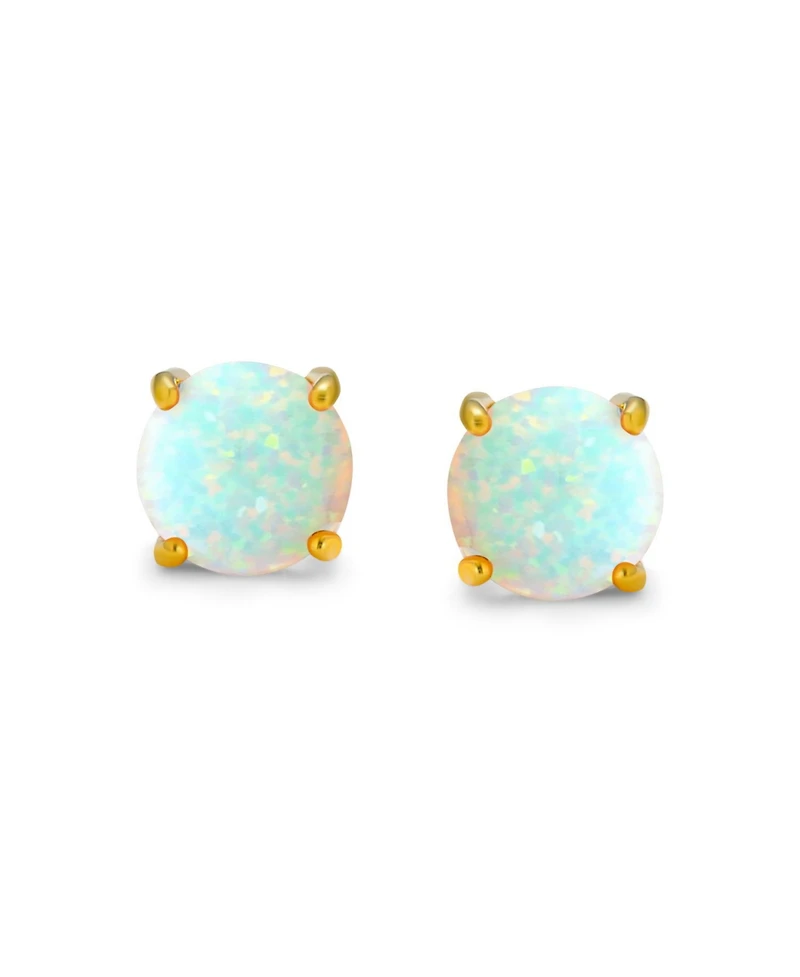 Bling Jewelry Golden Created Opal Round Solitaire Stud Earrings Gold Plated Sterling Silver 6MM