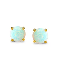 Bling Jewelry Golden Created Opal Round Solitaire Stud Earrings Gold Plated Sterling Silver 6MM