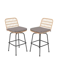 Patio Swivel Barstools Set of 2 with Soft Seat Cushions