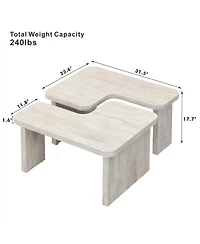 Streamdale Rectangular Wood Detachable Coffee Table in White (47.24"x23.62" & 35.43"x31.49")
