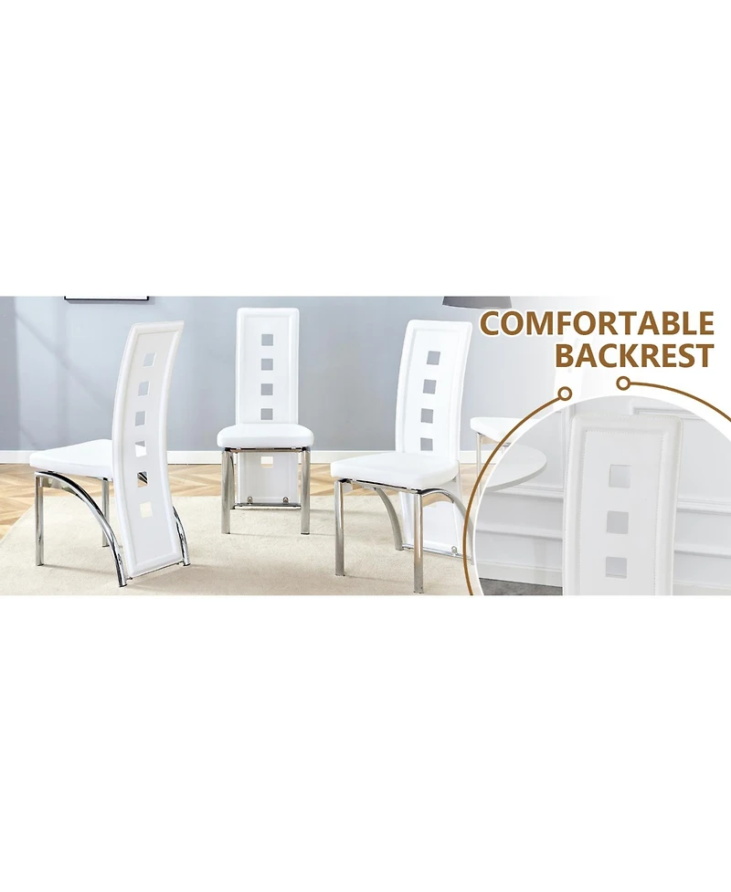 White Marble Dining Set - 4 Pu Chairs, Silver Legs