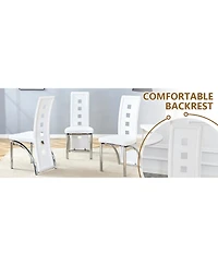 White Marble Dining Set - 4 Pu Chairs, Silver Legs