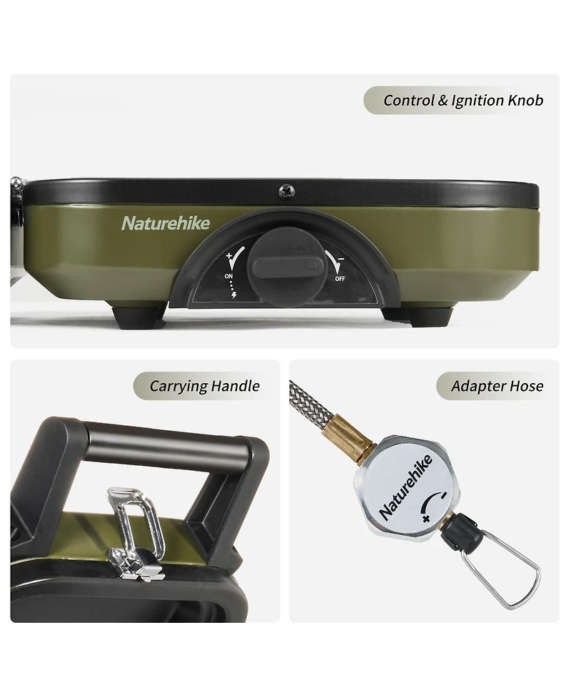 Naturehike 2 Burner Folding Camping Stove with Griddle, Portable Camp Isobutane Gas Stove with 16000 Btu Adjustable Burners & Piezo Ignition
