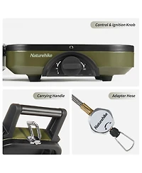Naturehike 2 Burner Folding Camping Stove with Griddle, Portable Camp Isobutane Gas Stove with 16000 Btu Adjustable Burners & Piezo Ignition